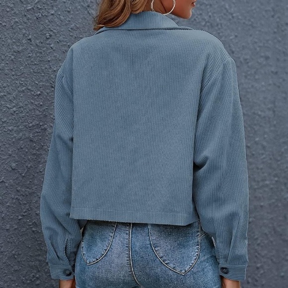 Blue Corduroy Button Up Cropped Jacket - Picture 9 of 9